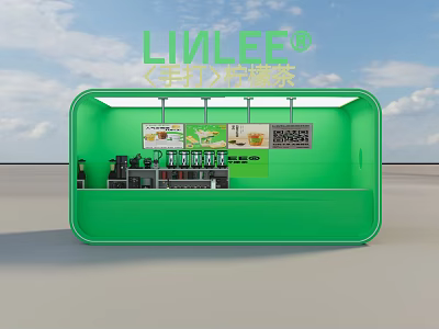 Green Bubble Tea Shop With Open Counter Handmade Lemon Tea And Menu 3d model