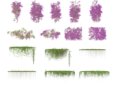 Beautiful Hanging Flowers And Green Vines With Purple Blooms And Lush Foliage For Garden Decoration 3d model