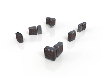 Small Dark Brown Block Shaped Building Models With Various Heights And Sizes On White Background 3d model