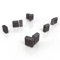 Small Dark Brown Block Shaped Building Models With Various Heights And Sizes On White Background