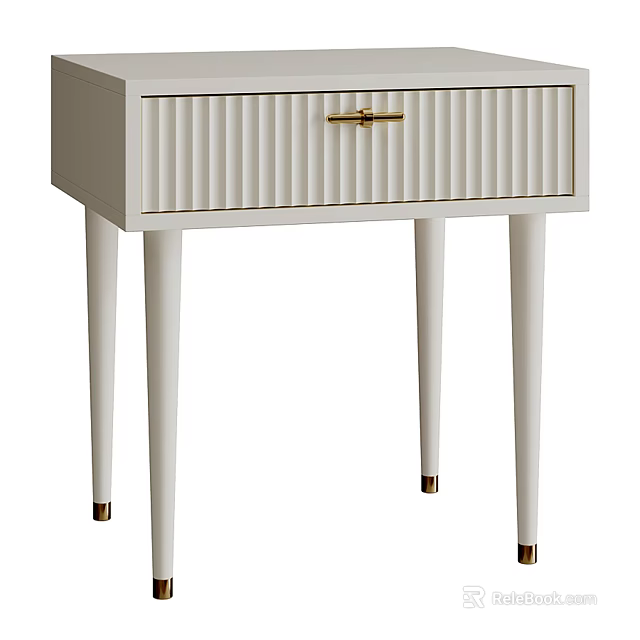 Modern Bedside Table with Vertical Striped Drawer Gold Handle and Slim Metal Legs 3d model 