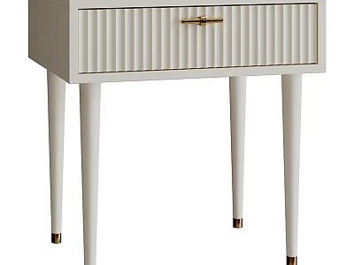 Modern Bedside Table with Vertical Striped Drawer Gold Handle and Slim Metal Legs 3d model