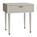 Modern Bedside Table with Vertical Striped Drawer Gold Handle and Slim Metal Legs