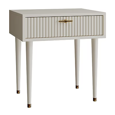 Modern Bedside Table with Vertical Striped Drawer Gold Handle and Slim Metal Legs 3d model