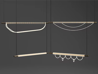 Modern Minimalist Chandeliers Suspended With Black Cords Featuring Curved LED Strips And Woven Accents 3d model