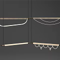Modern Minimalist Chandeliers Suspended With Black Cords Featuring Curved LED Strips And Woven Accents