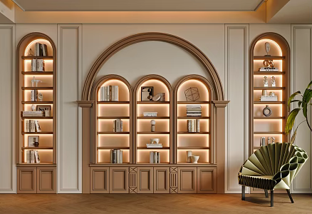 French Style Casual Study Full Wall Bookcase Display Cabinet Casual Room Study TV Wall French Curved Bookcase 3d model