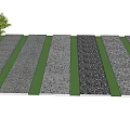 Garden Ornament Design With Striped Paved Areas Green Grass Edges And Trees