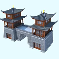 Traditional Chinese Ancient Tower With Stone Brick Base Wooden Structure Black Tile Roof Arched Gateway
