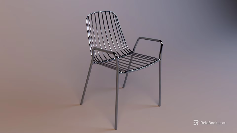 Modern Metal Chair With Slatted Back And Armrests In Minimalist Style 3d model 