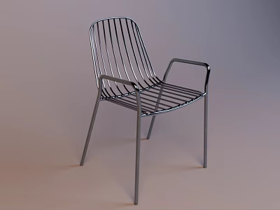 Modern Metal Chair With Slatted Back And Armrests In Minimalist Style 3d model