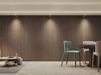 Modern Hotel Mahjong Room Interior With Wooden Walls Light Green Chairs And Round Table 3d model