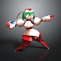 Robot Girl Character With Green Hair Red Hat Blue Eyes And White Red Mechanical Body