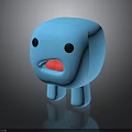 Blue Cute Cartoon Character 3D Model With Simple Design Black Eyes Red Mouth