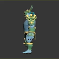 Blue Mythical Warrior Creature With Green Headdress And Gold Armor Details