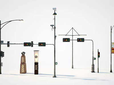 Multiple Outdoor Lights Including Street Lamps And Pillar Lamps In Urban Setting 3d model