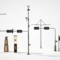 Multiple Outdoor Lights Including Street Lamps And Pillar Lamps In Urban Setting
