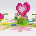Cheerful Mall Shop Featuring Pink Heart Decoration Green Display Stands Colorful Flowers And Rainbow