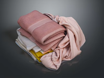 Colorful Soft Towels Stacked Folded And Draped In Pink White Yellow 3d model