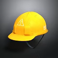 High Quality Yellow Safety Helmet With White Triangular Warning Symbol On Dark Background 3d model