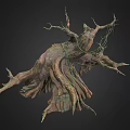 Natural Wooden Tree Stump with Twisted Branches Moss Vines and Rough Surface Texture