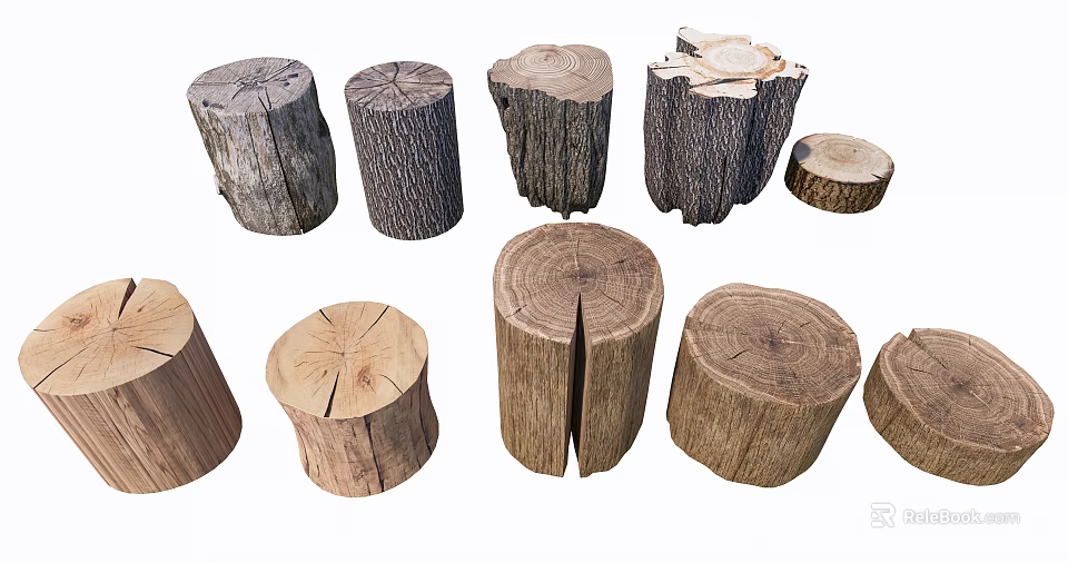 Natural Wooden Stumps With Various Shapes And Rustic Texture For Home Decor 3d model 