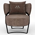 Single Sofa Brown Velvet Upholstery With Curved Backrest Black Metal Legs And Bow Pattern Cushion