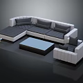 Modern Sectional Sofa And Rectangular Black Coffee Table Set With White Dark Gray Cushions 3d model