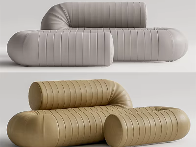 Irregular Shaped Sofa Design With Light Gray And Beige Leather Striped Curves 3d model
