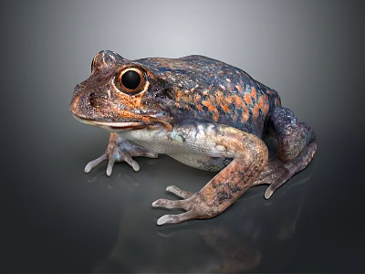 Frog In Sitting Posture With Dark Brown Orange Spotted Skin And Large Eyes 3d model