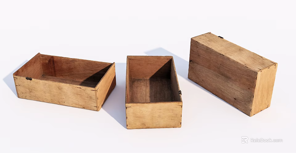 Rustic Wooden Decorative Ornament Set With Three Open Storage Boxes for Home 3d model