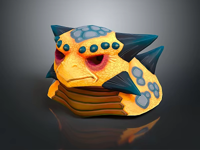 Game Movie Character Helmet Featuring Yellow Blue Spikes Spots And Red Eyes 3D Design 3d model