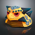 Game Movie Character Helmet Featuring Yellow Blue Spikes Spots And Red Eyes 3D Design