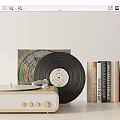 Modern record player book record player ornaments combination 3d model