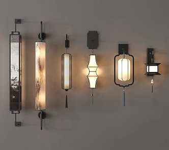 New Chinese style wall lamp combination long wall lamp 3d model