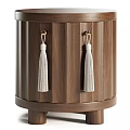 Modern Wooden Chest of Drawers With Vertical Stripes White Tassels and Metal Hooks