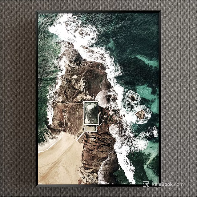 Aerial View Coastal Landscape with Turquoise Waves Rocky Shore and Beach Cottage 3d model 
