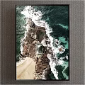 Aerial View Coastal Landscape with Turquoise Waves Rocky Shore and Beach Cottage