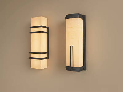 Modern Beige Wall Sconces With Black Metal Frames And Horizontal Vertical Bars 3d model