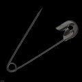 Silver Safety Pin with Sharp Pointed Body Curved Metallic Head on Dark Reflective Background