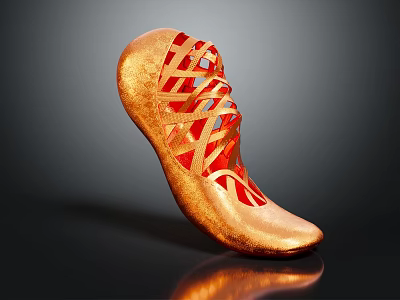Stylish Golden Red Shoes With Intricate Cutout Woven Pattern Elegant Footwear Fashion Design 3d model
