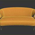 Modern Curved Orange Upholstered Sofa With Blue Legs And Smooth Design