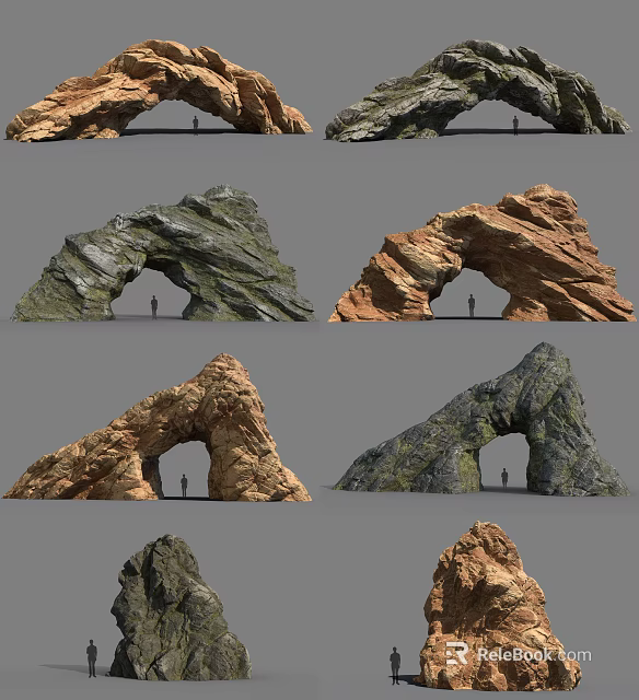 Garden Landscape Design With Natural Rock Arches Various Textures And Human Figure 3d model 