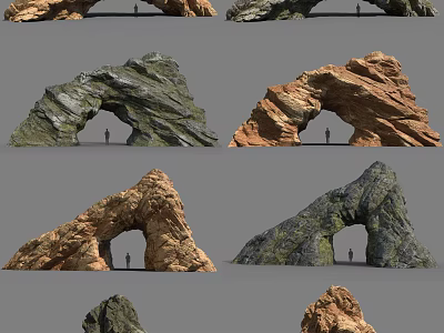 Garden Landscape Design With Natural Rock Arches Various Textures And Human Figure 3d model