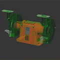 Orange Bench Grinder With Double Grinding Wheels And Safety Labels On Workbench 3d model