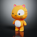 Cute Orange Striped Cat Cartoon Figure With White Belly And Pink Ears