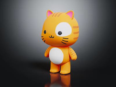 Cute Orange Striped Cat Cartoon Figure With White Belly And Pink Ears 3d model