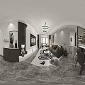 Modern Living Dining Room Interior With Gray Sofa Pillows TV Wall And Geometric Rug