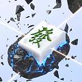 Mahjong Tile With Green Fa Character Surrounded By Shattered Black Fragments And Blue Lightning