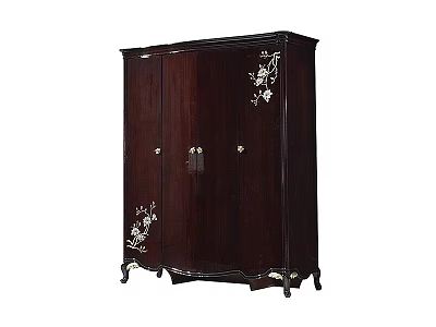 Elegant Dark Wood Wardrobe Design Featuring Intricate Carvings And Decorative Floral Patterns 3d model